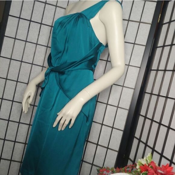 Banana Republic Silk Open Shoulder Teal Dress Size 2 - Picture 4 of 13